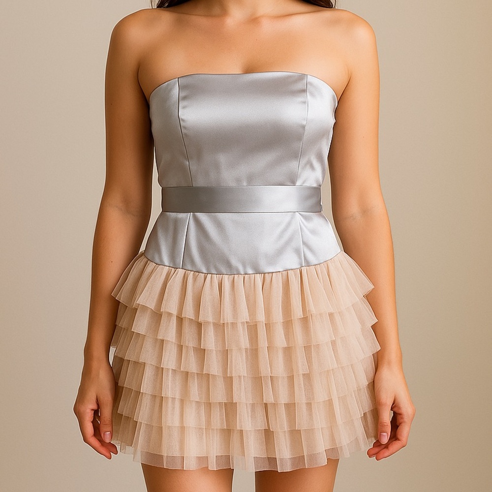 Y2K dELiA*s Strapless Silver Tulle Party Dress | Size 7/8
